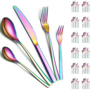 ReaNea Regenbogenbesteck Set 60 Teile, spülmaschinenfest, für 12 Personen, Titanbeschichtung, Tafelmesser, Tafellöffel,