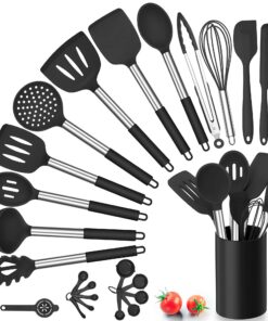 Herogo Küchenhelfer Set, Hitzebeständiger Kochbesteck Edelstahlgriff, Antihaft Küchenutensilien, Aufbewahrungsbehälter,
