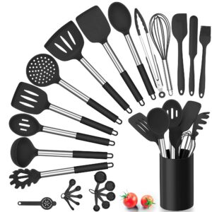 Herogo Küchenhelfer Set, Hitzebeständiger Kochbesteck Edelstahlgriff, Antihaft Küchenutensilien, Aufbewahrungsbehälter,