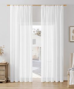Softalker Vorhänge Weiß für Wohnzimmer und Schlafzimmer mit Stangendurchzug und Leinen-Optik