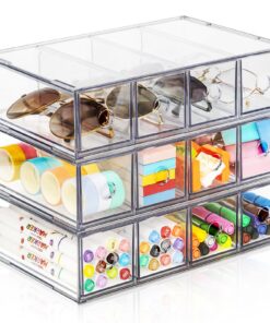 ToyaJeco Schreibtisch Organizer mit 12 Schubladen für Bürozubehör und SchreibwarenSonnenbrillenOffice SuppliesKlar Brill