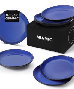 MIAMIO 6 Teile Geschirr Set Steingut Keramik - Le Papillon Kollektion (Blau, Klein) für Schonliches Abendessen