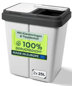 Gardissimo Duo Bin Müllbehälter granit inkl. 2 Ersatzfedern geruchsdichter Abfall 2 x ca. 25 Liter