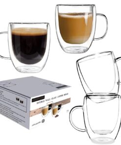 Doppelwandige Design-Glastassen mit Griff für Tee und Kaffee, isolierte Gläser, hitzebeständiger Thermobecher für Cappu