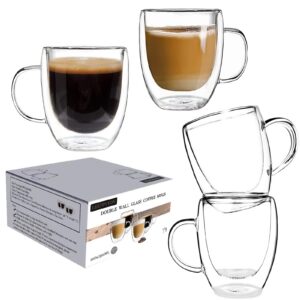 Doppelwandige Design-Glastassen mit Griff für Tee und Kaffee, isolierte Gläser, hitzebeständiger Thermobecher für Cappu