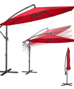 SONGMICS Roten Ampelschirm 300 cm², mit Ständer und Kurbel, UV-Schutz UPF 50+, für Terrasse und Garten
