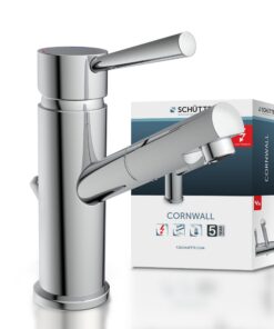 SCHÜTTE Waschtischarmatur CORNWALL Niederdruck -.Chrome, für Einhebelmischer Badetouren, mit Ablaufgarnitur, ideal für F