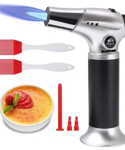 Flintronic Nachfüllbarer Gasbrenner, 3 Düsen, 2 Bürsten und Lötbrenner mit Sicherheitsschloss für Küche und Camping (But