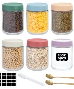 6 Stück Overnight Oats Gläser, 500ml Einmachgläser mit Schraubdeckel, Meal Prep Boxen für Fitness-Lovers in der Küche