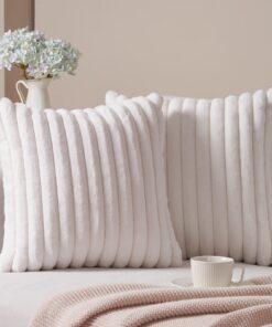 Topfinel 2er Set Ultra weich gestreift Kunstfell Kissenbezug für Schlafzimmer und Wohnzimmer