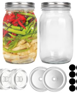 2er Fermentier-Set 1L Fermentiergläser mit Gewichten & Schraubdeckel für Kimchi Sauerkraut - Mason Jars Gärgläser