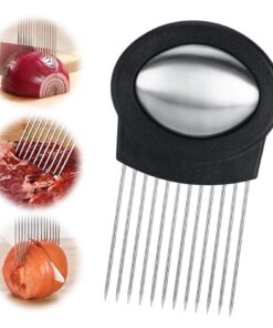 Edelstahl Schneiderhalter für Zwiebeln mit Geruchsentferner - Schwarz, ideal für Tomaten, Fleisch & Zitronen