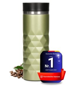 Premium Edelstahl Thermobecher für Outdoor-Aktivitäten I Thermo Kaffeebecher to go I Saphir Grün 450 ml Premium Edelsta