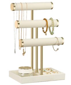 Josmimic Armband-Schmuckorganizer mit 3 Ebenen - Beige - Samt-Armbandhalter und Haltersystem für Armband, Halskette, Uhr