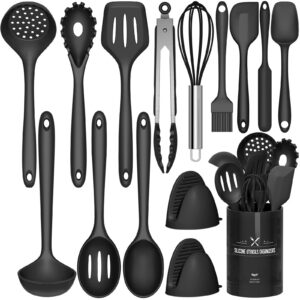 Terlulu Küchenhelfer Set - Hitzebeständiges Silikon, Spülmaschinenfest, 15 Utensilien - Kochbesteck für Küchenprofi und