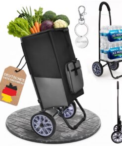 Allyson® Einkaufstrolley 45L + Klappbar Treppensteiger + Geräuschlose Räder Grau
