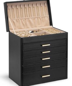 Vlando Oragnzier-Schmuckschatulle, groß, Schmuck-Organizer für Damen, Schwarz, Geschenk für Frauen und Mädchen