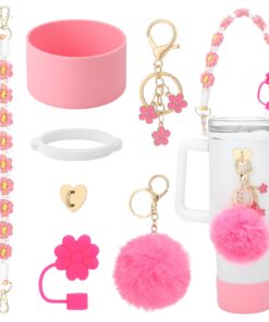 Newofview 7 Stück Cup Zubehör Set für Stanley Flaschen, Rosarote Cup Zubehör, Silikon Tassen Stiefel für 800ml-1200ml Tu
