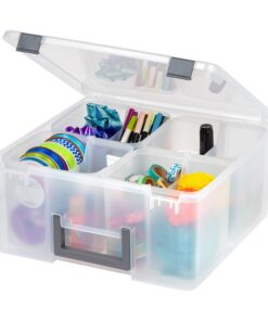 Iris Ohyama Portable Clear Plastic Storage Compartment Box Grey 25L Secure Latches Hobby Craft Art Box DCB-4