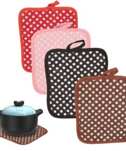 4 Stück Küchenhandschuhe, isolierte Topflappen, quadratische Design für Zuhause und Partys (Pois) 4 Stück Backofenhand