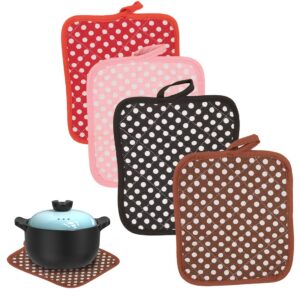 4 Stück Küchenhandschuhe, isolierte Topflappen, quadratische Design für Zuhause und Partys (Pois) 4 Stück Backofenhand