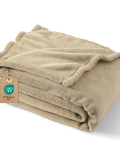 PHF Flauschig Fleecedecke Oeko-Tex Weich Warm für Couch und Bett - 130x150cm, Tagesdecke & Kuscheldecke, Khaki OEKO-TEX