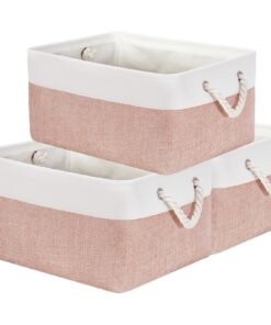 Mangata Aufbewahrungsboxen aus weichem Stoff - rechteckige Behälterkörbe für Regal und Kleiderschrank - Rosa und Weiß (g