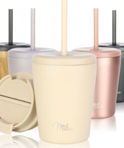 Milu Thermobecher 300ml - 100% Auslaufsicher - Edelstahl Kaffeebecher to go, BPA-frei (Beige, 300ml) heiß hielt 10h / ka