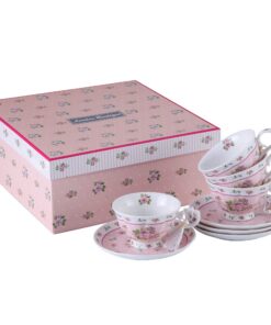 Vintage Porzellan Tasse und Untertasse mit Vogel und Blume als Geschenk-Box für Zuhause |Shabby Chic Porzellan Tasse und
