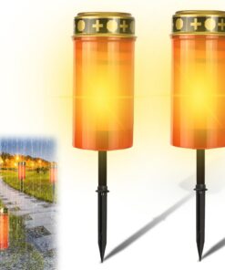 Grablicht Solar: Wasserdichten Outdoor Friedhofskerze für Senioren mit Lichtsensor und Erdspieß | 2 Stück Solar-Friedho