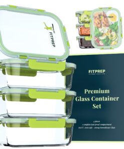 FITPREP Premium Vorratsdosen für Meal Prep - 8 Teiliges Set (4 Vorratsdosen + 4 Abdeckungen), luftdicht und nachhaltig.