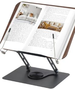 Buchständer Holz 360° Drehung Höhenverstellbar für Lesestande Laptop und iPad - Book Stand Hardcover Rezepte massives Al