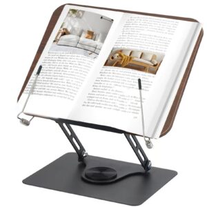 Buchständer Holz 360° Drehung Höhenverstellbar für Lesestande Laptop und iPad - Book Stand Hardcover Rezepte massives Al