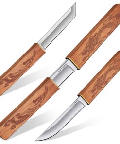 Purple Dragon 2-in-1 Outdoor Doppelmesser, Tanto Messer mit Scheide, für Männer und Bushcraft-Erlebnisse, D2 Stahl, Holz