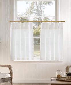 TOPICK Lichtdurchlässige Küchengardinen Weiß 2er Set H90xB65 cm Küchengardinen