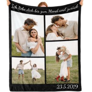 Bemaystar Personalisierte Decke mit Foto – Besondere Geschenke für Familie und Freunde – 4 Fotos