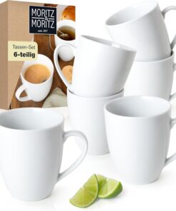 Moritz & Moritz BASIC Kaffeetassen Set - für Kaffee, Tee und Cappuccino - hochwertiges Porzellan - klassisches Weiß - 6-