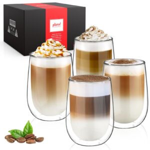 Glastal Doppelwandige Latte Macchiato Gläser 4er Set Borosilikatglas für Cappuccino, Latte, Tee, Eis, Eistee, Iced Ameri