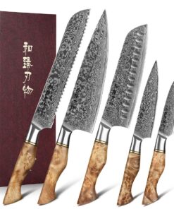 HEZHEN Qualitätshaimesser Set 5PCS, Japanischer Stil Damastus Stahl, für Küchenmann undFrau, ideales Geschenk | HEZHEN