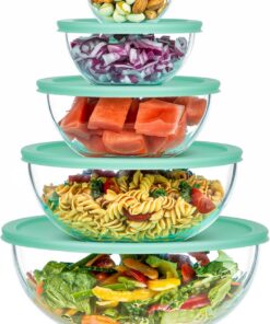 Vtopmart 5er Set Salatschüsseln mit Deckel Glas + |3L/2L/1L/0.47L/0.19L + BPA-frei Spülmaschinenfest Mikrowellengeeignet