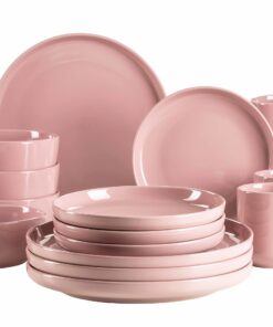 MÄSER 934005 Serie Alenia Geschirr Set für 4 Personen - modernes skandinavisches Design, 16-Tetige Kombiset in Rosa, Ker