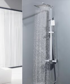 Auralum Regendusche mit Thermostat für Badewanne | Duscharmatur mit Thermostat und 3 Funktionen | Höhenverstellbare Ede