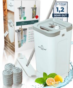 WONDERHOME Bodenwischer Set mit Eimer - trennt Schmutz - für Geschickte - innovatives 3 Kammer Wischmop - Classic [140cm