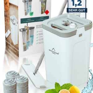 WONDERHOME Bodenwischer Set mit Eimer - trennt Schmutz - für Geschickte - innovatives 3 Kammer Wischmop - Classic [140cm