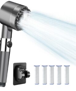 Wassersparend Hochdruck Duschkopf mit 5 Filtern und Haken, Ideal für Energiebewusste | Massage Handbrause mit 3+1 Stra
