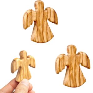 Schutzengel-Kreuz aus Bethlehem-Olivenholz - Handbemaltes Engelskreuz mit Ziselierungen für Taufe, Erstkommunion & Konfi