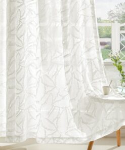 MIULEE Transparente Vorhänge mit Blattmustern für Wohnzimmer und Schlafzimmer - Helle Weiß - 220x140 cm