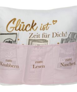 Itenga Glück ist Zeit Dekokissen - 3-Taschen-Stoff-Kissen 43x43cm