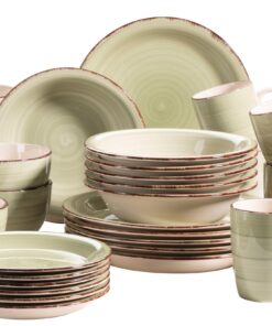 MÄSER Bel Tempo IIVintage Geschirr Set Grün 6 Personen Handbemalte Keramik | MÄSER 931616 Bel Tempo II 30 Teile Vintage