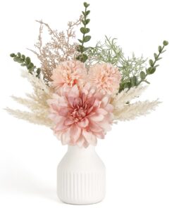 Mkono kleine künstliche Blumen in Keramik Vase - Rosa, Seide Blume Bouquet Arrangements für Home Decor im Innenhaus, Ess